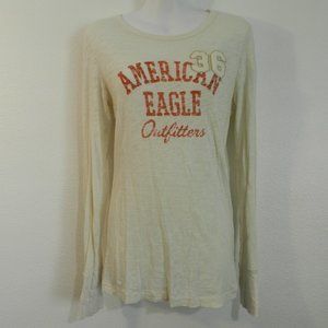 American Eagle Outfitters long sleeve, long line, graphic logo t-shirt